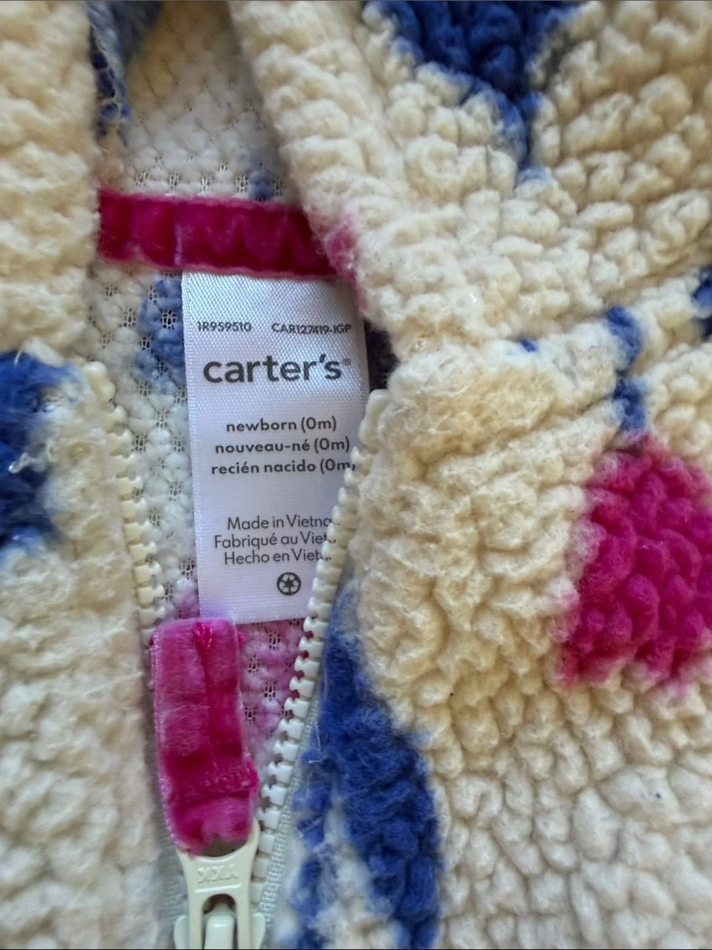 Carter's Cream Sherpa Hoodie with Pink & Blue Tulip Print